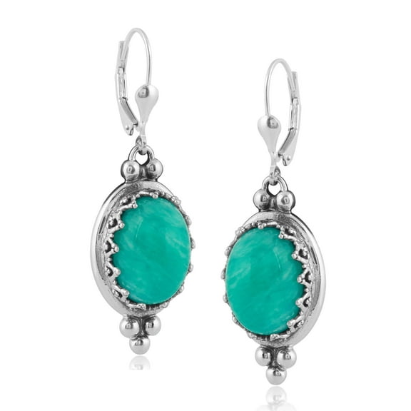 Sterling Silver Amazonite Crown Detail Lever Back Earrings