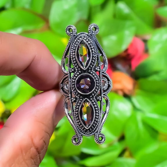 Natural Amethyst Gemstone Handmade 925 Sterling Silver Ring Size 8.5