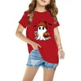 thumbnail image 3 of GPAECEAD Cute Ghost Drinking Coffee Halloween T-Shirt Girls Funny Spooky Pumpkin Gnome Graphic Shirt Fall Short Sleeve Tee Tops, 3 of 4