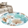 thumbnail image 2 of Coral Stars Round Area Rugs 3 ft, Summer Sea Teal Green Brown Corals Star Washable Small Area Rug with Non-Slip Sturdy Edge Binding Round Front Door Mat Floor Carpet for Entryway, 2 of 9