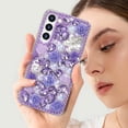 thumbnail image 4 of for Galaxy S23 Plus Bling Case with Strap, Luxury Glitter Rhinestone Diamond Crystal Sparkle Rose Flower Pearl Floral Bracelets Soft Bumper Protective Case Cover for Women Girls Blue, 4 of 14