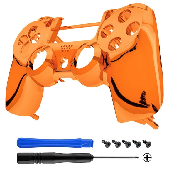 eXtremeRate Chrome Orange Edition Custom Front Housing Shell Faceplate Compatible with ps4 Pro Slim Controller CUH-ZCT2 JDM-040 JDM-050 JDM-055 - Controller NOT Included