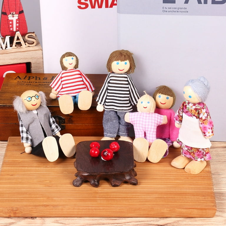 Wooden Doll House People of Figures, Dolls Family Set for Girls