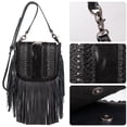 thumbnail image 5 of Montana West Small Genuine Leather Crossbody Purse for Women Western Fringe Tassel Bag with Floral Tooled Flap, Black, 5 of 7