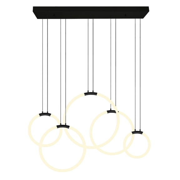 CWI Lighting Hoops 5 Light Contemporary Metal LED Chandelier in Black