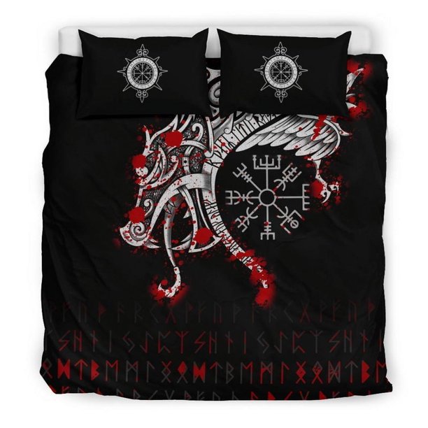 Juego de cama vikingo, tatuaje de sangre de dragón y Vegvisir RLT12