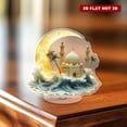 thumbnail image 6 of Rotating acrylic decoration featuring a mosque and crescent moon with palm trees gently blending into waves emitting a soft yellow glow, 6 of 8