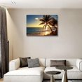 thumbnail image 4 of Beach Themed Wall Art Sunset at Blue Ocean Prints Canvas Tropical Palm Tree Pictures Artwork for Bathroom Framed Ready to Hang12x16inches, 4 of 6