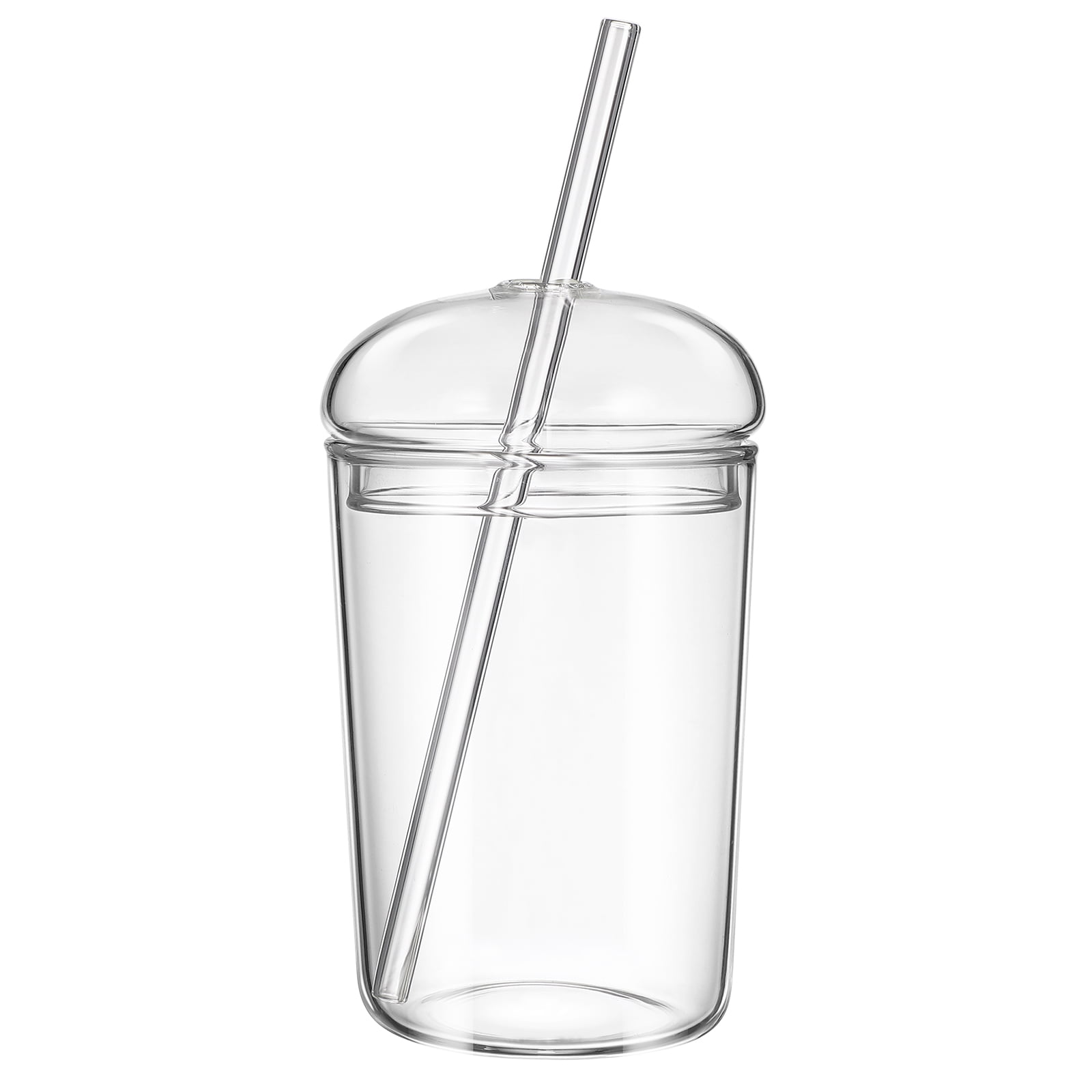 Lotfancy 6pcs Glass Cups with Bamboo Lids and Glass Straw, 16oz Can Shaped Drinking Glasses, Clear