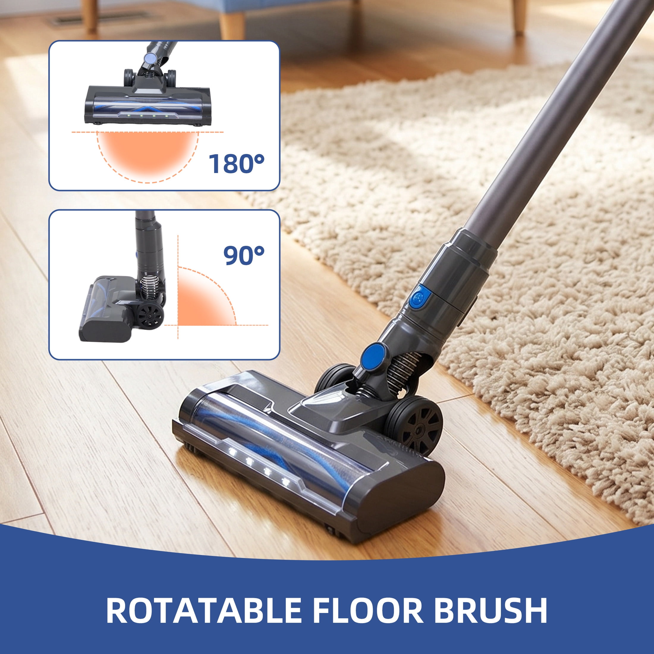 CONCETTA Cordless Vacuum Cleaner with Self-Standing, LED Screen, Lightweight Powerful Suction, 6-in-1 Rechargeable for Home Carpets, Pet Hair, Hardwood Floors, Black Blue