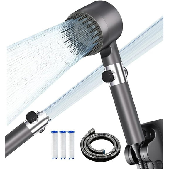Ion Drops Filtered Shower Head with Handheld, High Pressure Multiple Spray Modes Shower Head with Filter, Power Wash for Hard Water, Showerhead with ON/OFF Switch for Pets Bath,Grey