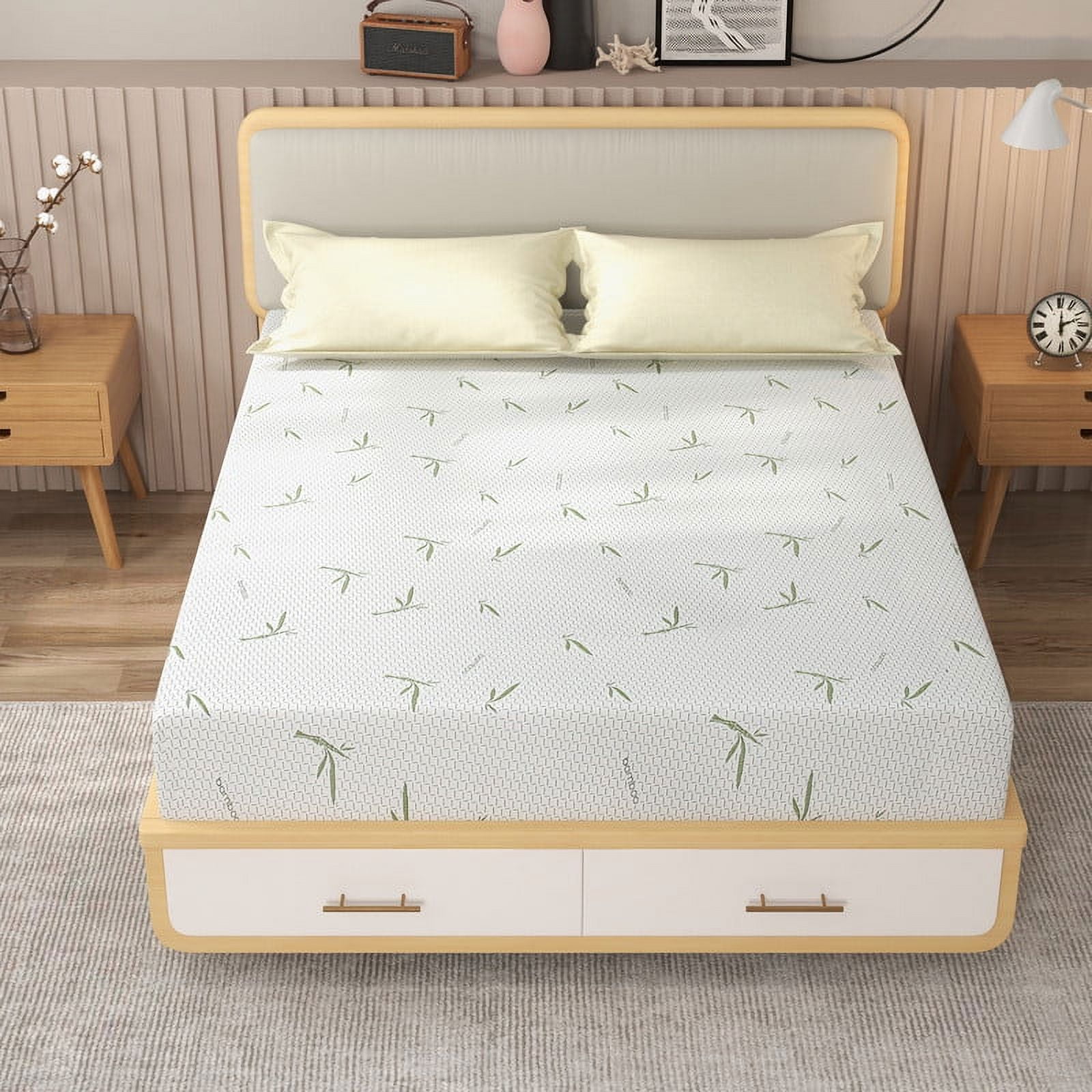 10 inch Mattress King Size, Green Tea Gel Infused Memory Foam Mattress with Bamboo Knit Cover
