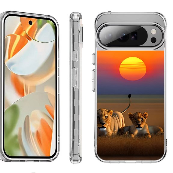 For Google Pixel 10 Pro XL Shockproof Protective Phone Case, by OneToughShield - Lion Sunset