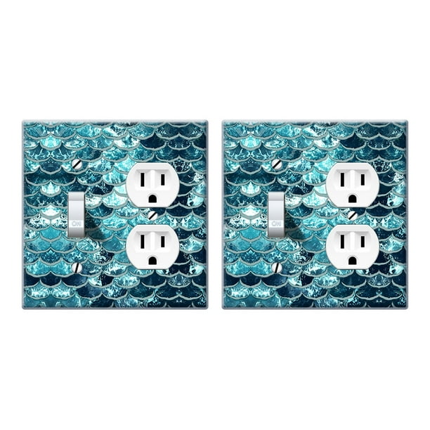 Wirester Double 1 Gang Toggle Light And 1 Gang Duplex Outlet Switch Plate Wall Plate Cover 2pcs Mermaid Scales Blue Wave Walmart Com Walmart Com