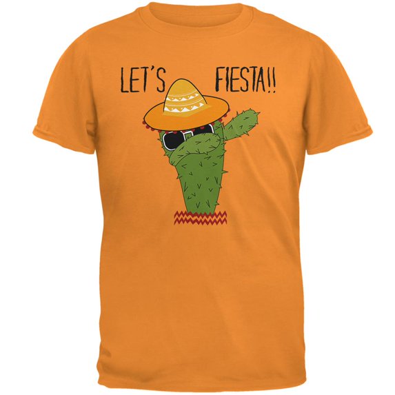 Cinco De Mayo Dabbing Cactus Lets Fiesta Party Mens T Shirt Tangerine SM