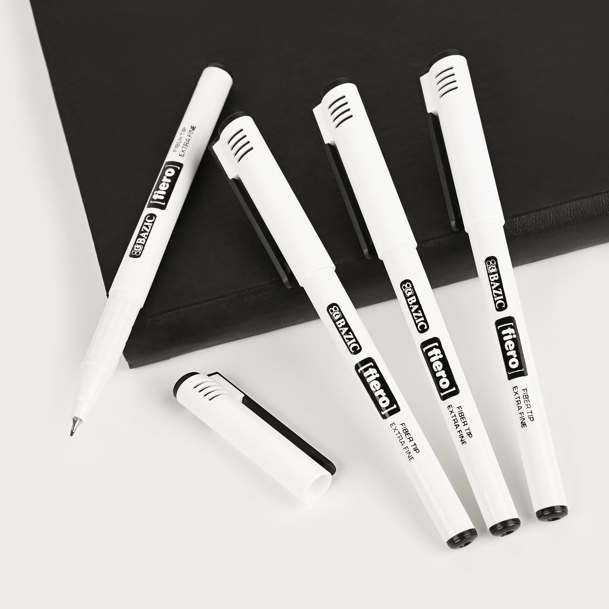 BAZIC Fiero Black Fiber Tip Fineliner Pen, 0.4mm Extra Fine Tip (4/Pack), 24-Pack