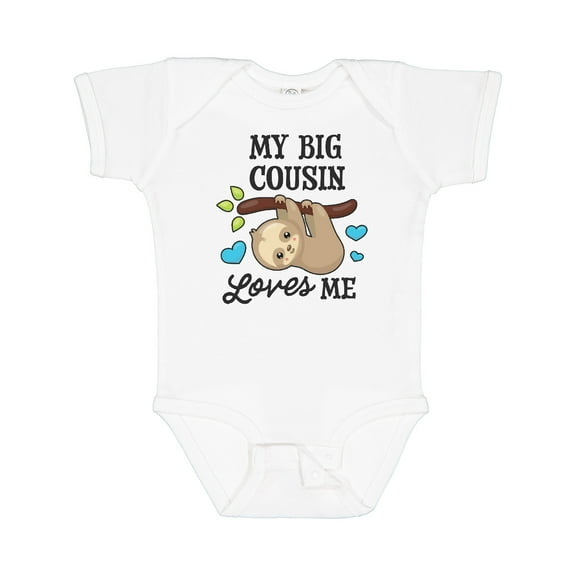 Inktastic My Big Cousin Loves Me with Sloth and Hearts Boys or Girls Baby Bodysuit