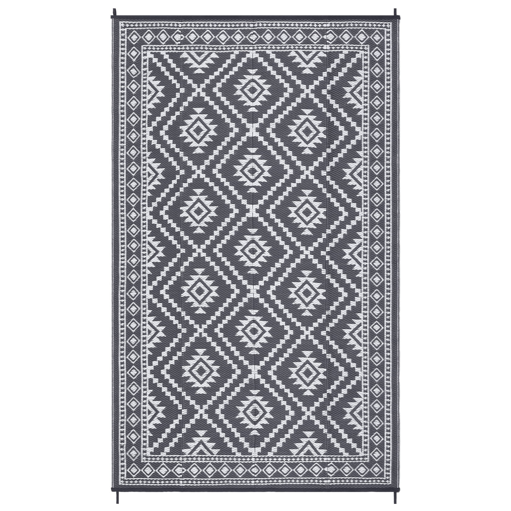 GlowSol 8x10 Outdoor Rug for Picnic Beach Deck-Outdoor Waterproof Patio Rug Indoor Outdoor Boho Geometric Area Rug Reversible Rug, Gray/White
