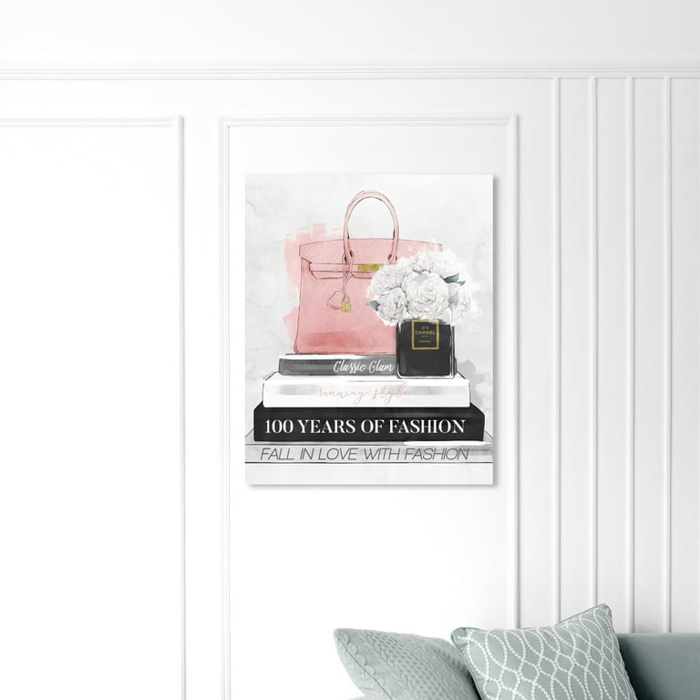 Wynwood Studio Fashion and Glam Wall Art Canvas Prints 'Luxury Library'  Books - Pink, White 