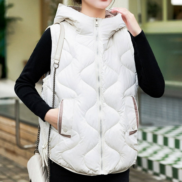 QUYUON Women Quilted Puffer Vest Women's Winter Sleeveless Stand Collar  Down Vests Padded Gilet Lightweight Full Zip up Jackets Pockets Thicken  Warm