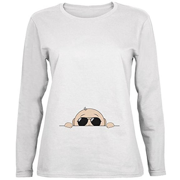 Summer - Peeking Baby Aviator Sunglasses White Womens Long Sleeve T-Shirt - 2X-Large