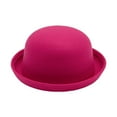 thumbnail image 2 of Flat-top Fedora Hat Pure Color Imitation Wool Jazz Hat Unisex Japanese Style Wide Brim Ladies Round Hat Parties Cosplay Bowler Hat, 2 of 8