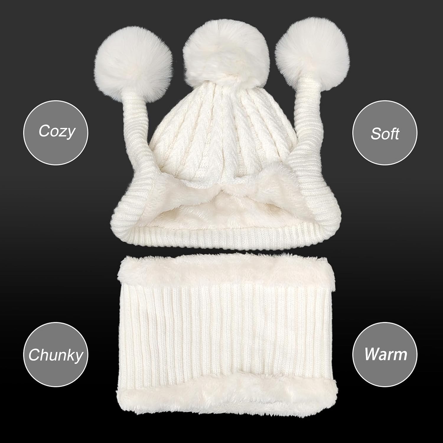 Zhengup Women Winter Beanie Hat Circle Scarf Set Pompoms Peruvian Ski Snow Ear Flaps Sherpa Knit Hats Fleece Lined,S to M Size Head