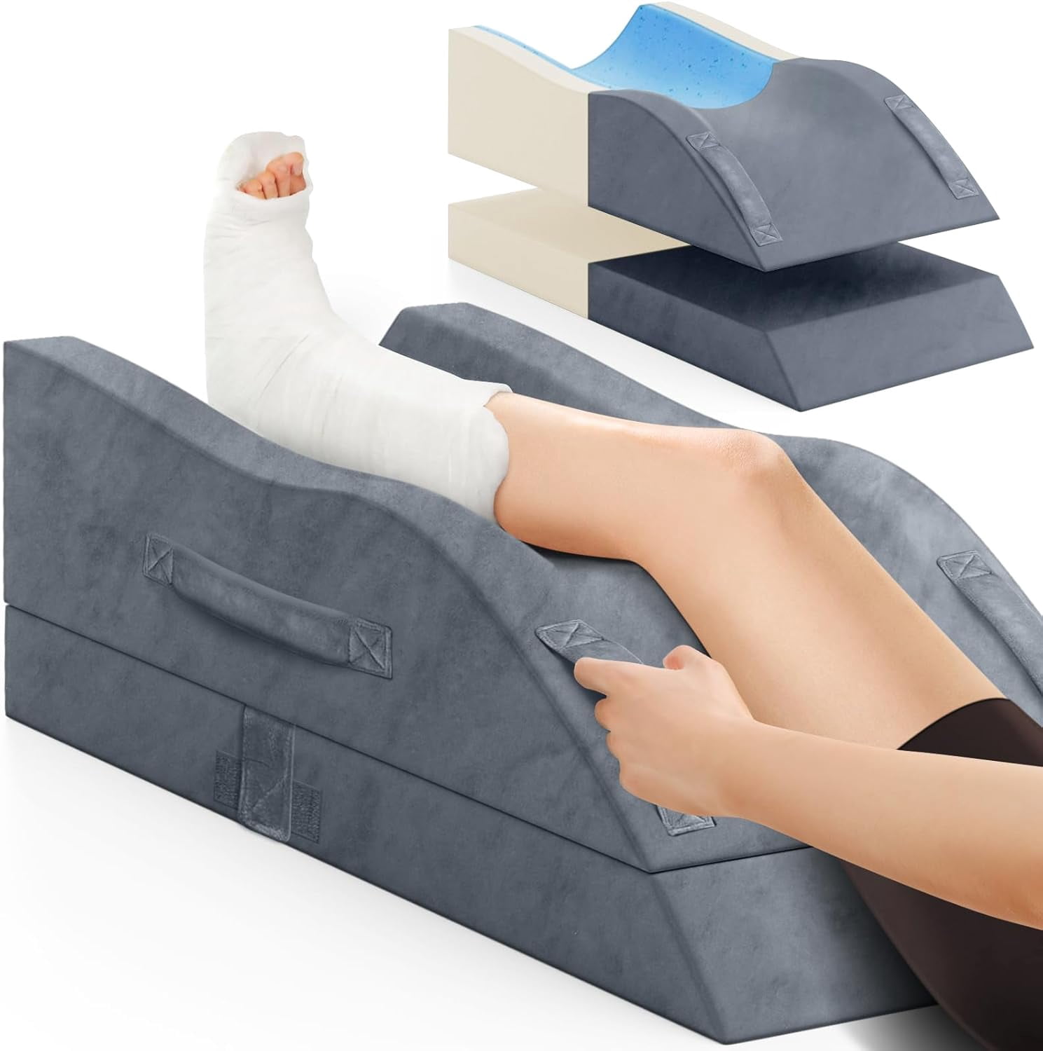Leg Elevation Pillows, Wedge Pillow for After Surgery, Memory Foam Leg Support Adjustable, Comfort Care for Back Knee Hip Ankles Pain, Knee Pillow for Sleeping Blood Circulation Grey