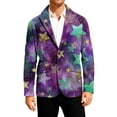 thumbnail image 2 of Mens Carnival Jacket Blazer Corduroy Mask Feather Print Slim Fit 2 Button Holiday Mar-di Gras Party Business Office Sport Coat, 2 of 5