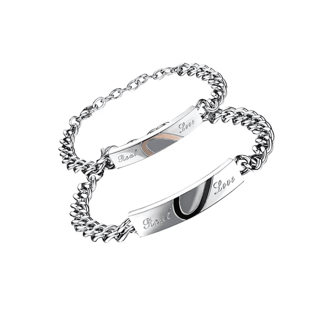 Pulseras De Parejas Amor Compromiso Corazon Par Acero Xtellar Color Plateado Diámetro 7 Cm