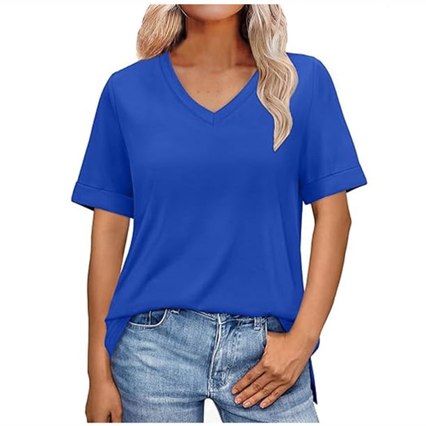 Tops Cortos para Mujeres Cuello en V Suelto Moda Casual Manga Corta Superior, Halagadora Silueta para el Uso Diario Y Casual