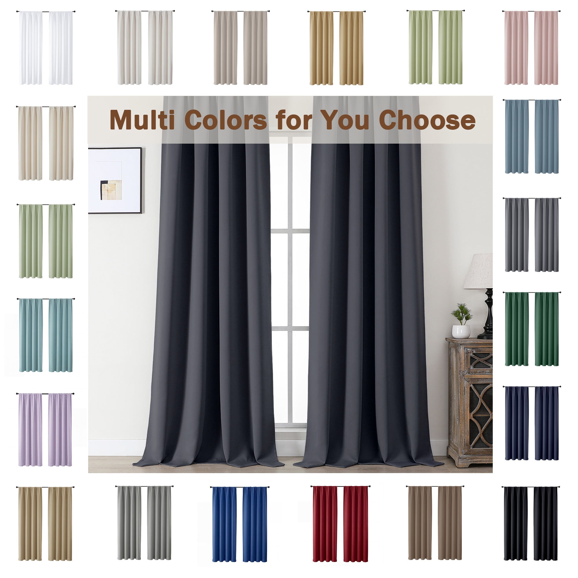 MKHILL Aether Black Blackout Curtains 84Inch Length 2 Panels, Thermal Insulated Drapes for Bedroom Living Room, Each 50"W x 84"L, Black
