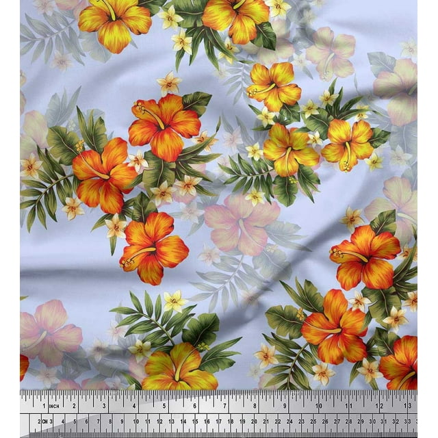 Soimoi Poly Georgette Fabric Floral & Leaves Tropical Print Fabric by Yard 42 Inch Wide