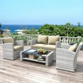 thumbnail image 2 of Highsound 4 Piece Patio Furniture Sets, All Weather Patio Conversation Set, Sectional Wicker Rattan Outdoor Furniture Set with Coffee Table & Beige Cushions, 2 of 10