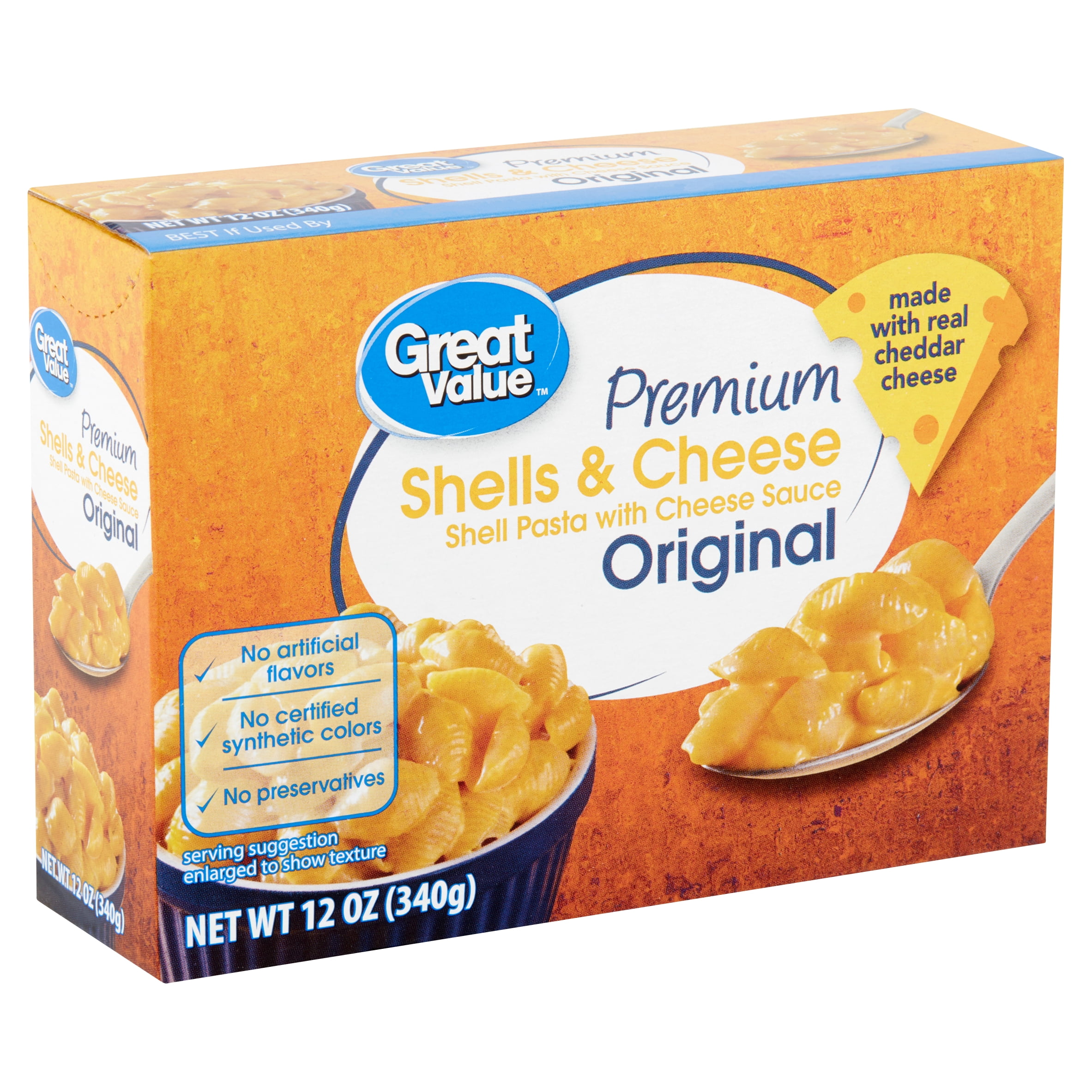 Great Value Premium Original Shells & Cheese, 12 oz Shelf Stable
