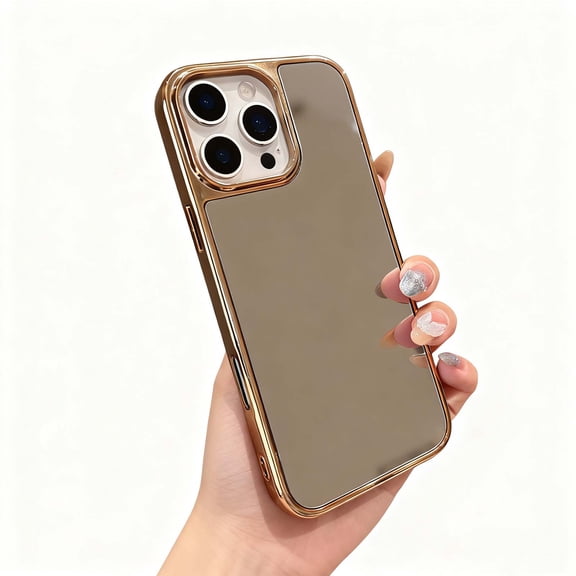 For iPhone 16 Plus Mirror Phone Case,for Women Girls,Makeup Cute Luxury Glossy Mirror Back,Ultra Slim Shockproof Anti-fall Drop Protection,Electroplated Frame Design,Rugged Phone Case,Gold