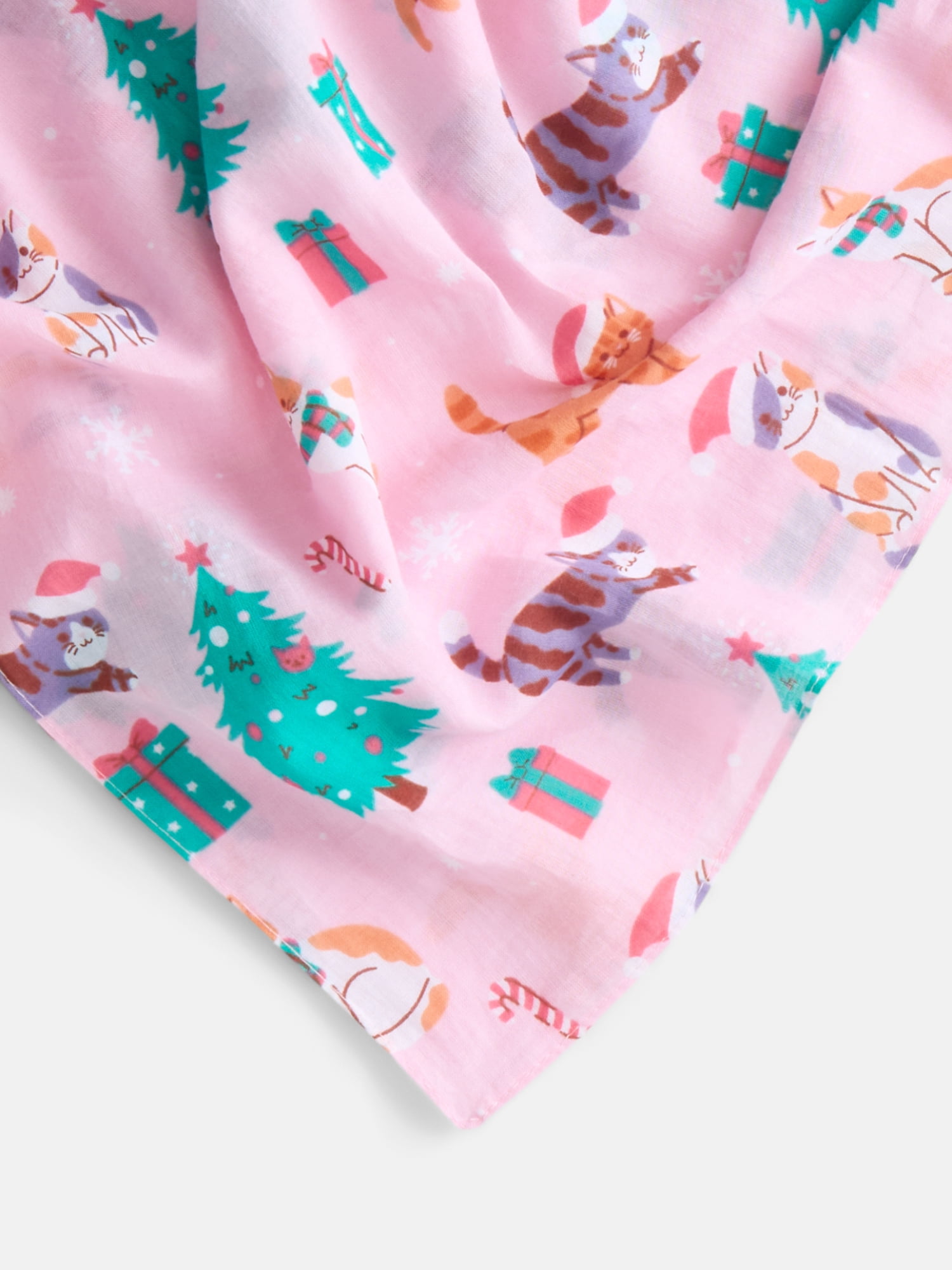 Holiday Time Woven Holiday Cats Bandana, One Size, Pink, Cotton
