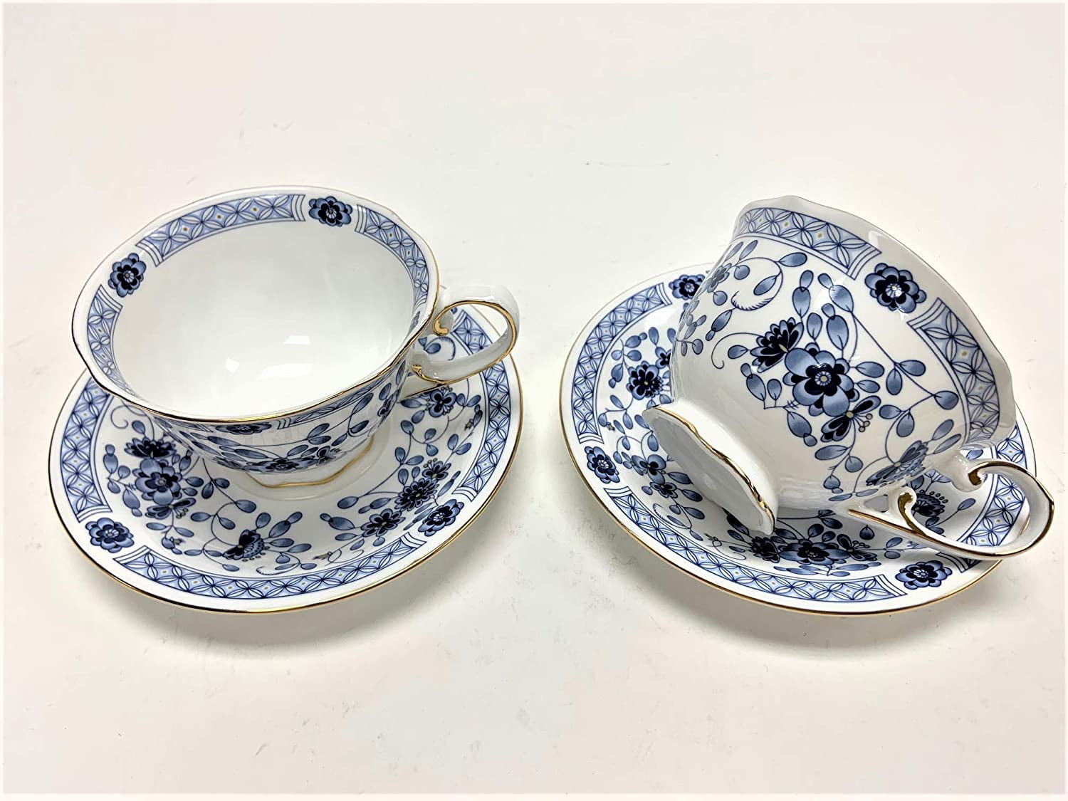 Hampstead Collection Blue and White Flower 8Ounce Porcelain Tea Cups