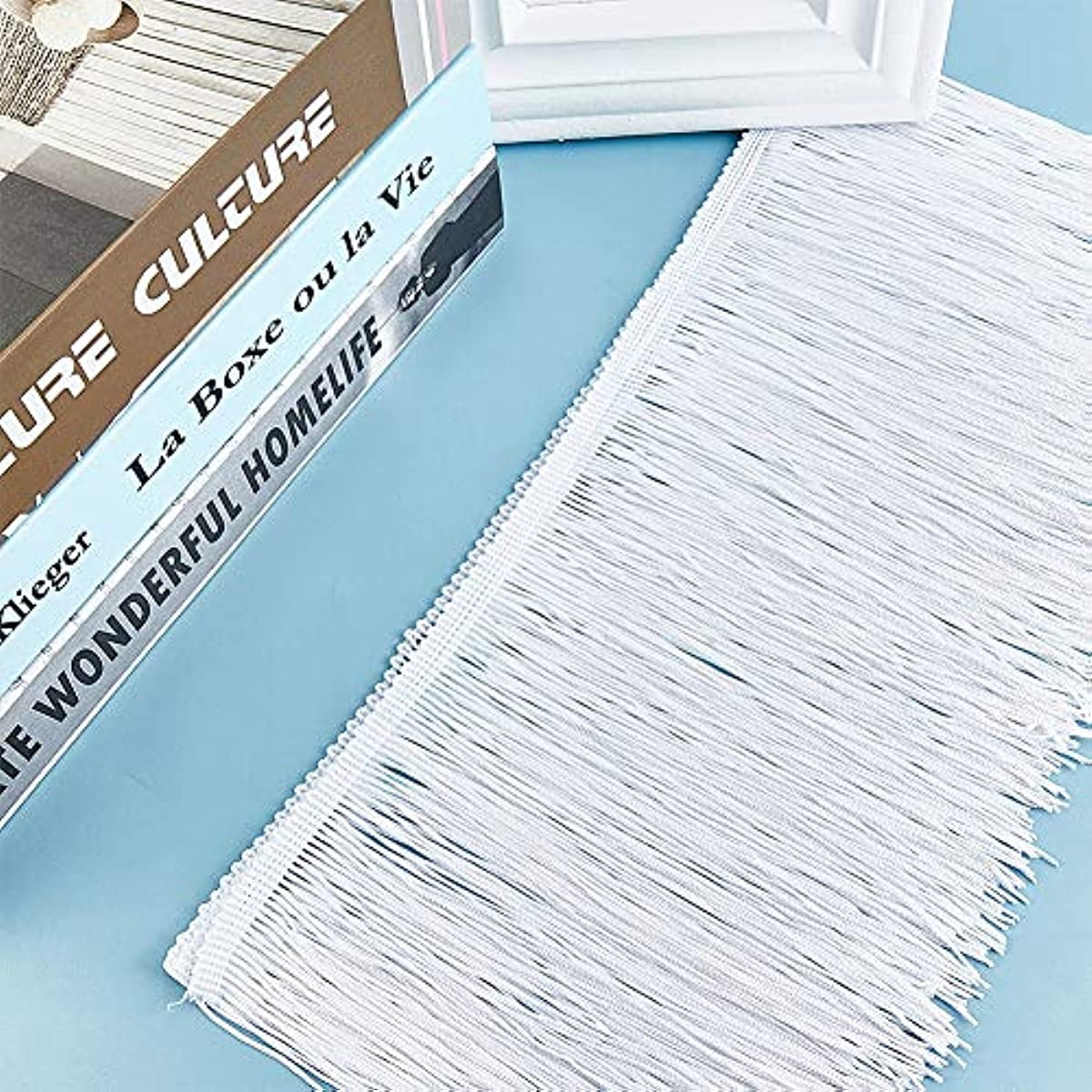 11 Yards of 6 Inch Fringe Trim Lace Tassel White Chainette Fringe Trim Ribbon for Latin Dance Dress DIY Clothing Embellishment Lamp Shade and Pillow Decorations