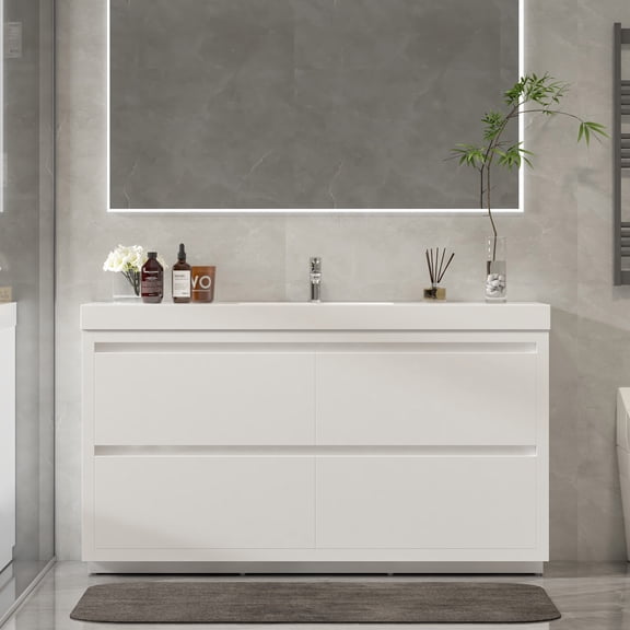 Vanity Art  60 in. Single Sink Bathroom Vanity with Resin Top