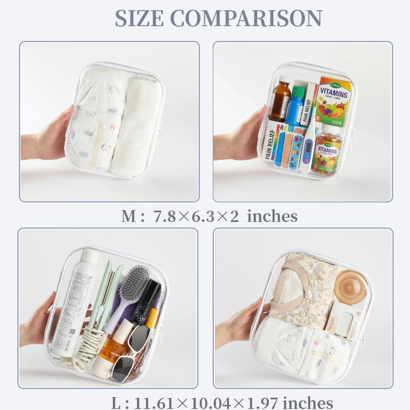 3-Pack Medium Clear Hard Shell Zipper Pouches, Bags, Case Pouches for Purse & Diaper Bag Organizer,and Travel Essentials (3M