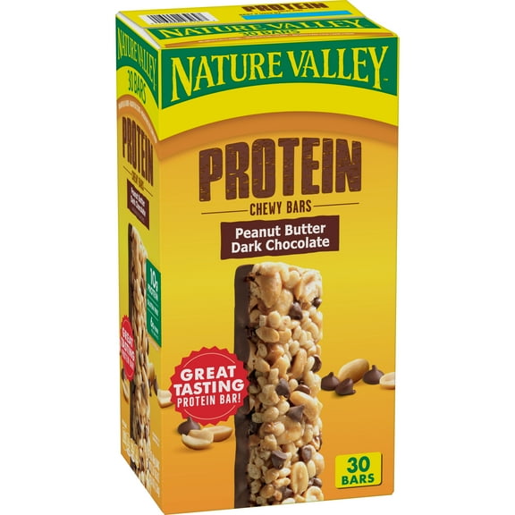 Nature Valley Chewy Protein Granola Bars, Peanut Butter Dark Chocolate, 30 Bars, 42.6 OZ