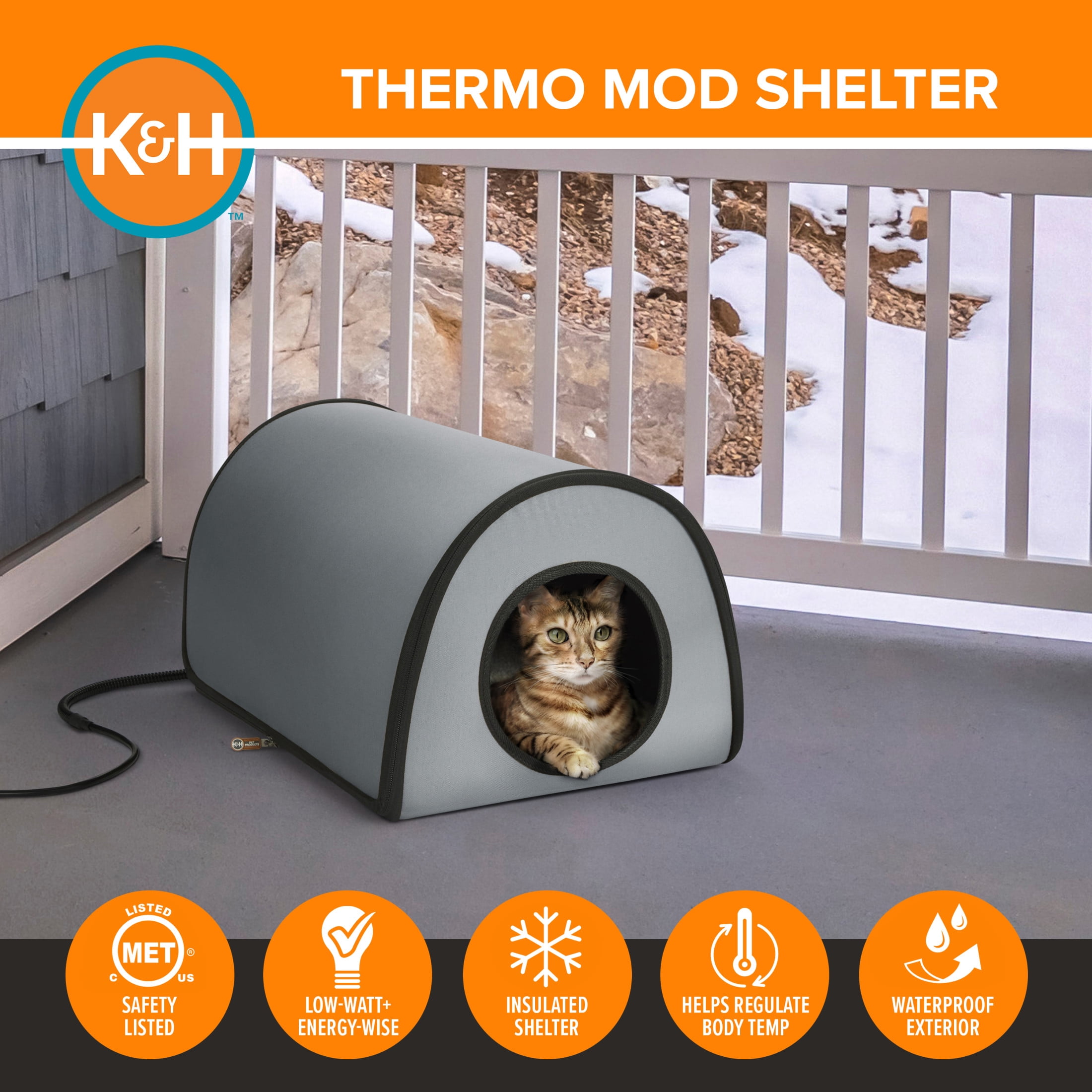 K&H Pet Products Thermo Mod Heated Cat House for Outdoors  Gray 21 X 14 X 13 Inches