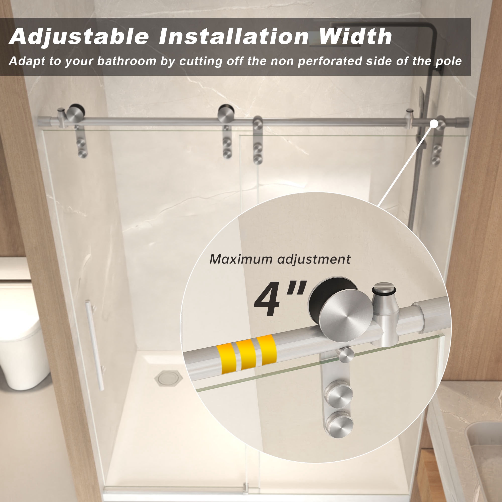 Leumius 44-48" x 76" H Frameless Sliding Shower Door,5/16" Clear Tempered Glass Sliding Shower Door,Stainless Steel Frame,Brushed Nickel