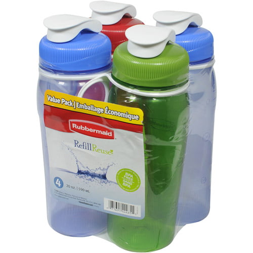 BPA-Free 20oz Contoured Form for Easy Grip Rubbermaid Refill Reuse Chug Water Bottles Flip-Top Lid 2-Green & 2-Blue 4 Pack