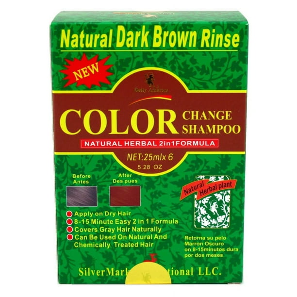 Deity America Natural Herbal 2 en 1 Fórmula Cambio de Color Champú Enjuague Marrón Oscuro 6 unidades