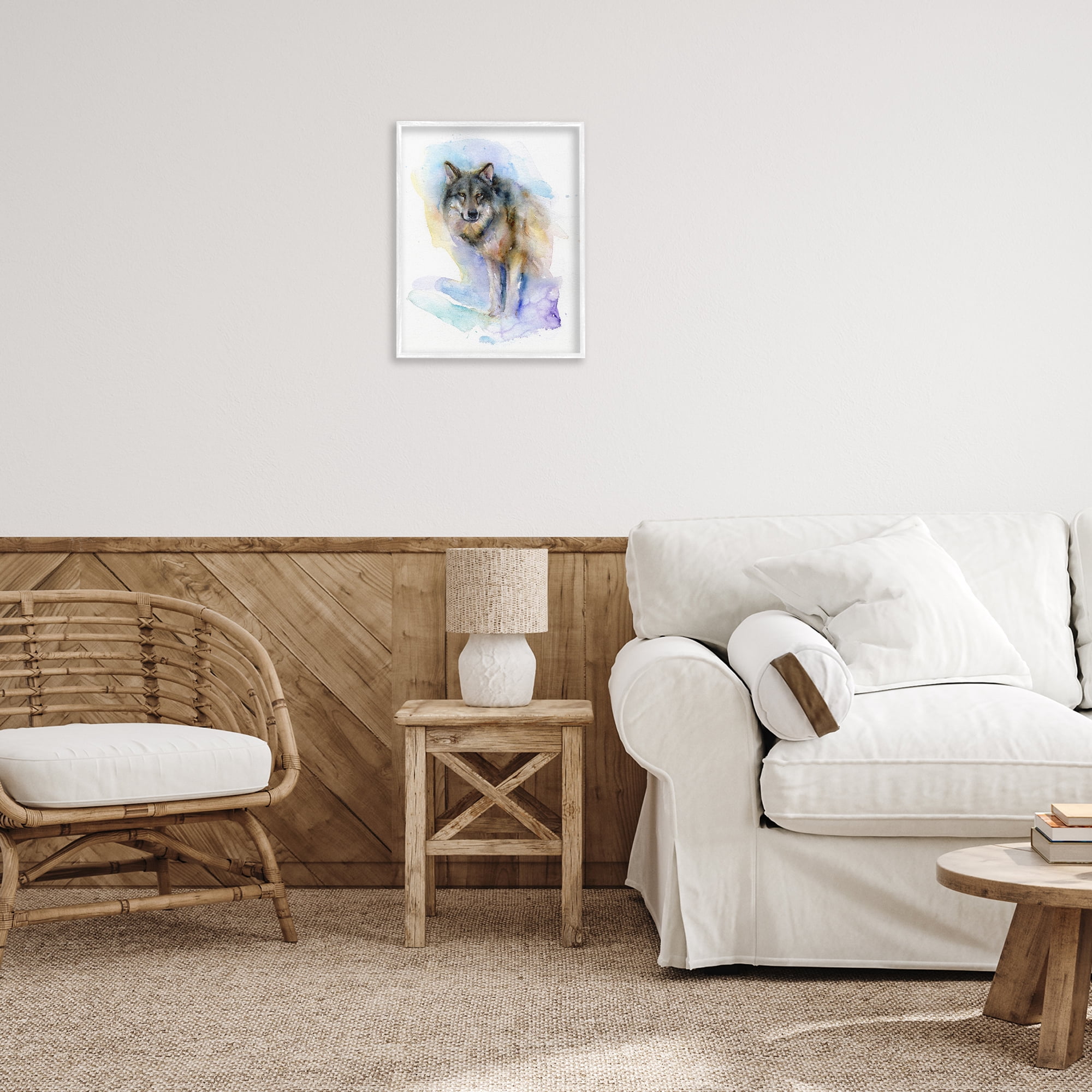 Stupell Industries Watercolor Wolf in Snow Animals & Insects Painting White Framed Art Print Wall Art, 16 x 20