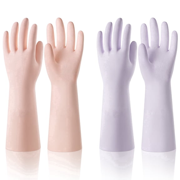 ThxToms 2 Pairs Nitrile Dishwashing Gloves, Latex-Free Cotton Lined, Pink & Purple, Medium