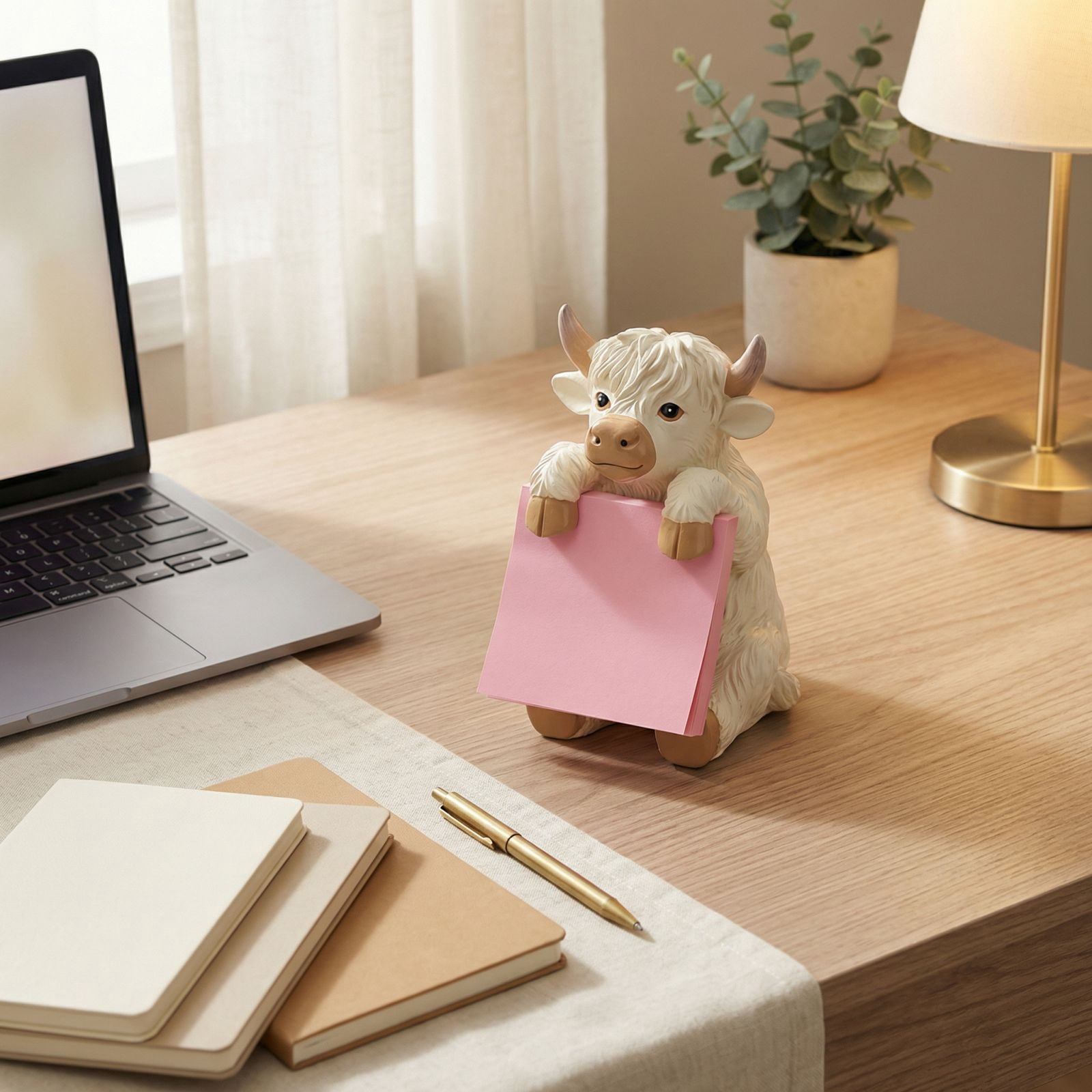 3.94in Resin Highland Cow Sticky Note Holder for Office Desk Decor, Cute Animal Memo Pad Dispenser Home Desktop Organizer Accessory