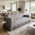 thumbnail image 4 of Stretch Textured Sofa Cover with Ruffled Skirt, 3-Seater Couch Slipcover for 75"-90" Sofa, Soft Seersucker Fabric Protector for Pets, Living Room Decor, Washable, 1PK, 4 of 6